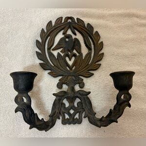 Vintage Cast Iron Eagle Wall Sconce Candleholder Holds 2 Candles